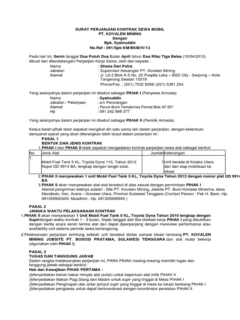 Detail Surat Perjanjian Mobil Nomer 49