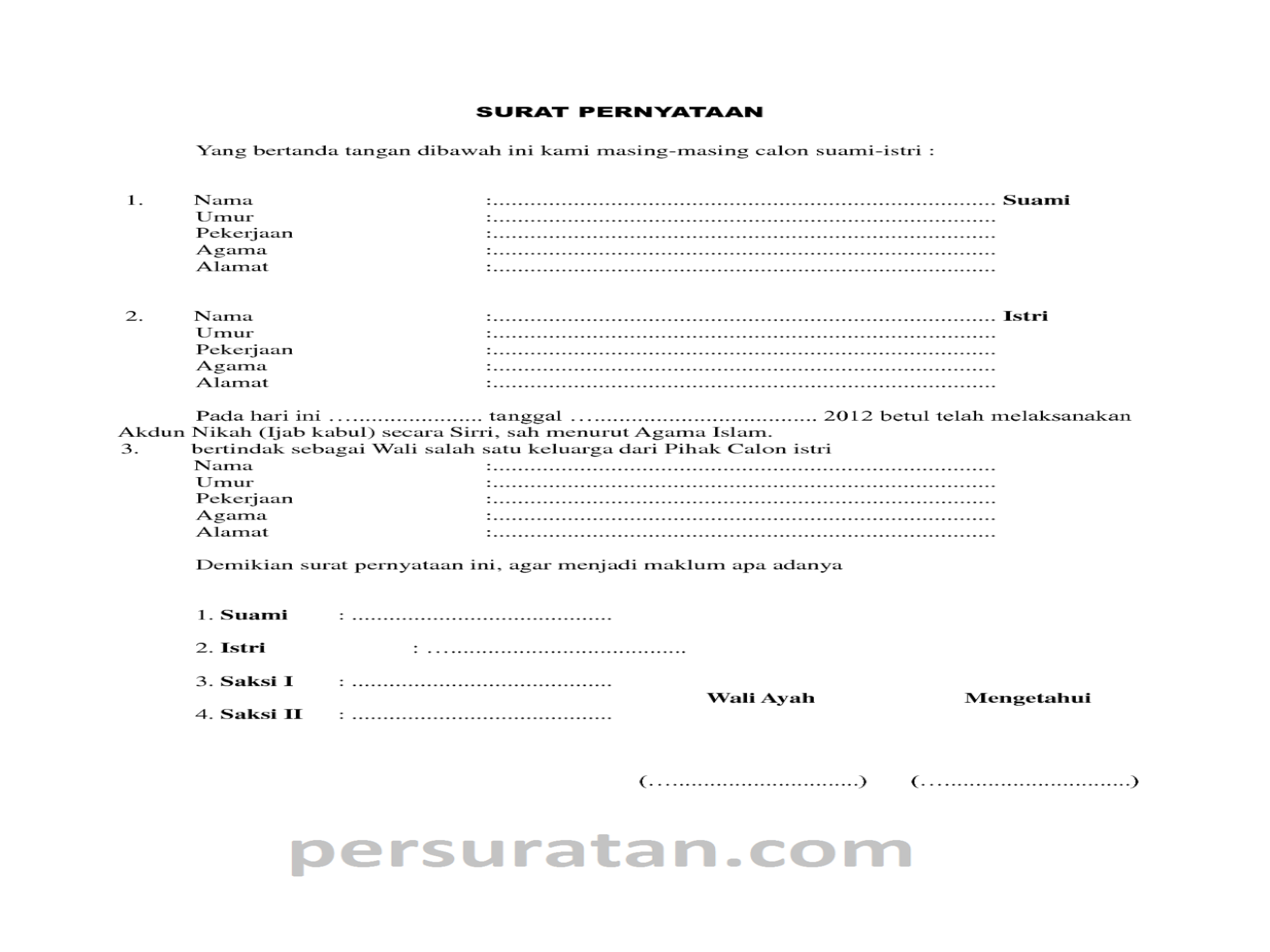 Detail Surat Perjanjian Nikah Siri Nomer 54