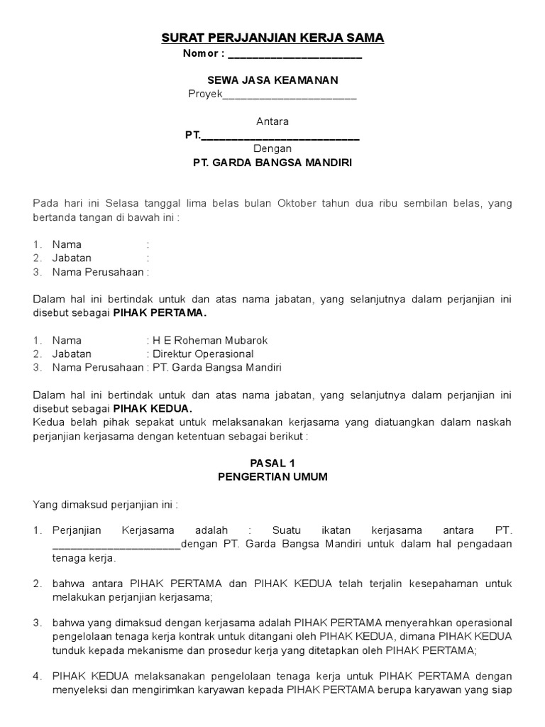 Detail Surat Perjanjian Outsourcing Nomer 10