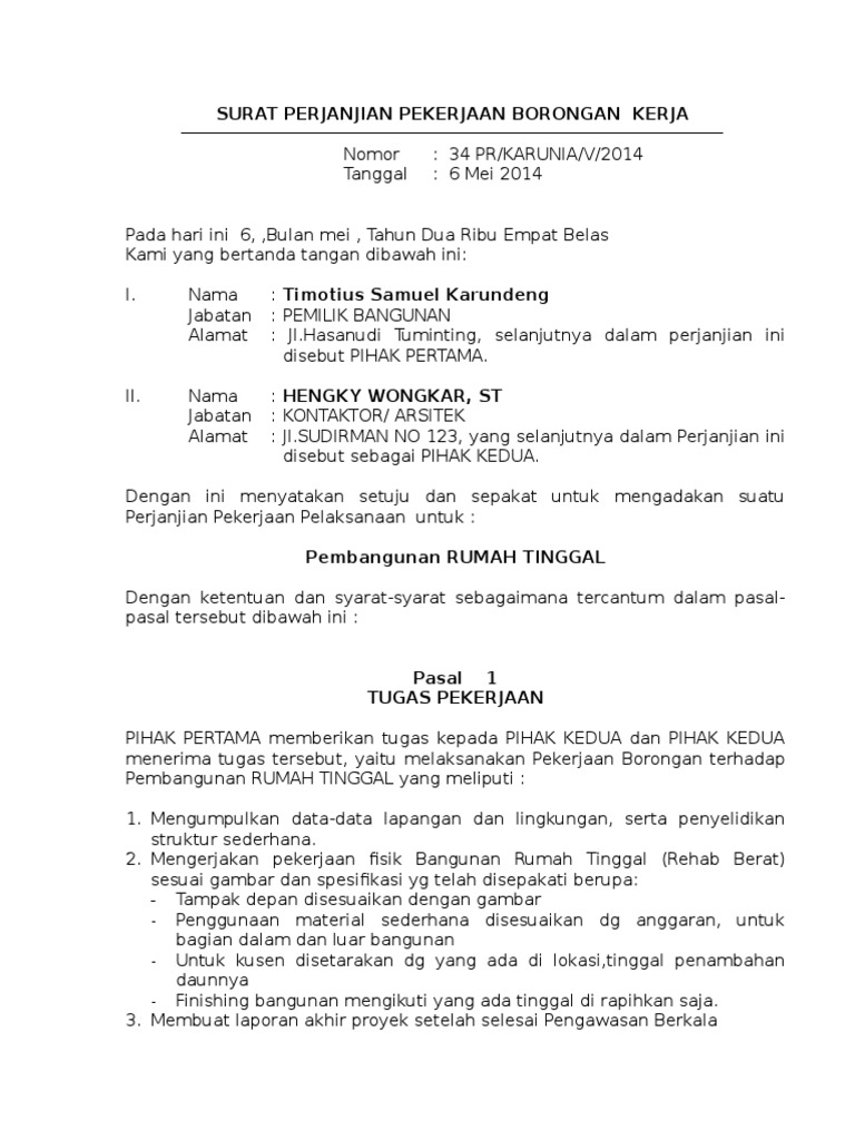 Surat Perjanjian Pembangunan Rumah - KibrisPDR