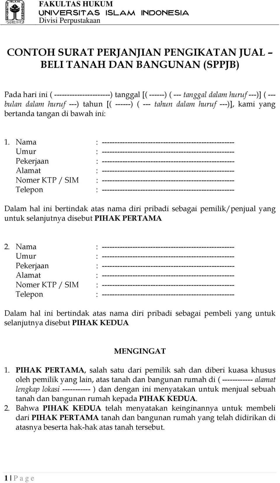 Detail Surat Perjanjian Pembangunan Rumah Tinggal Perorangan Nomer 45