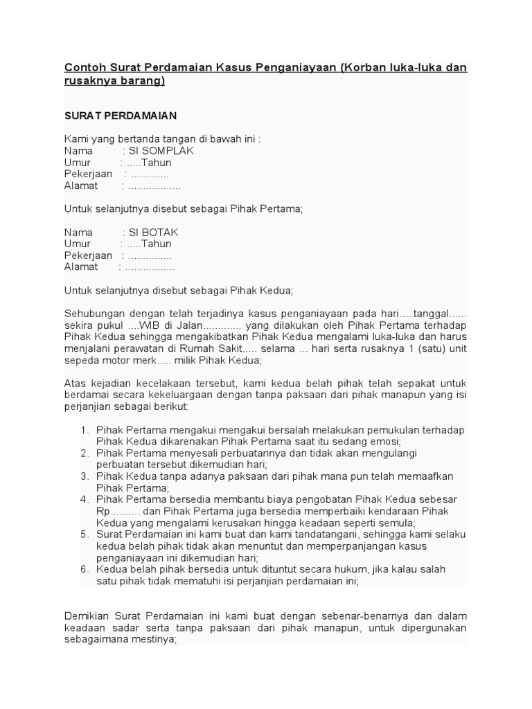 Detail Surat Perjanjian Perdamaian Nomer 18