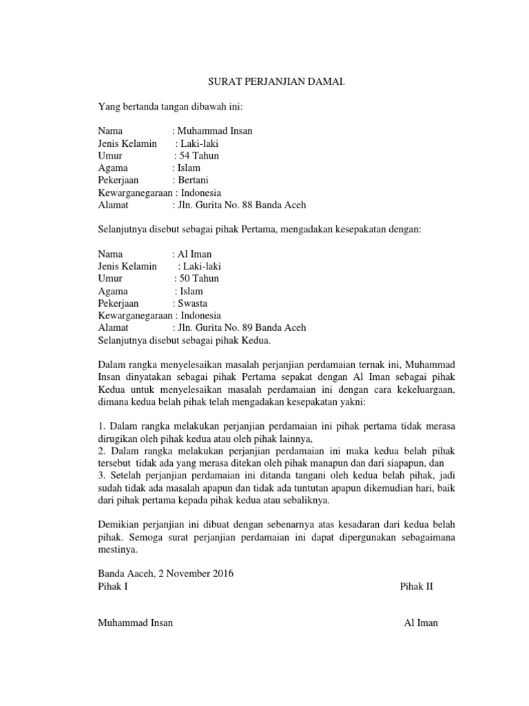 Detail Surat Perjanjian Perdamaian Nomer 10