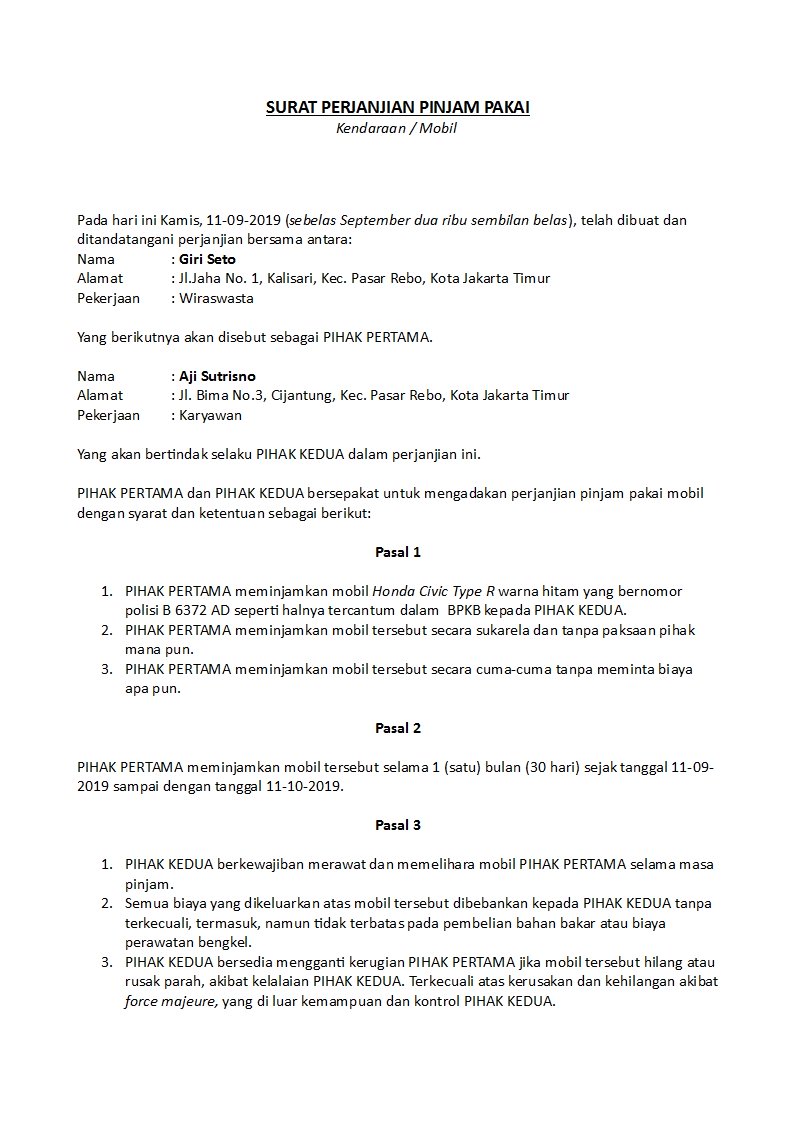 Detail Surat Perjanjian Pinjam Meminjam Nomer 16