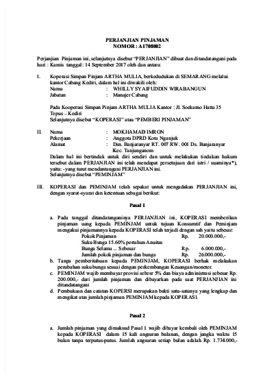 Detail Surat Perjanjian Pinjam Meminjam Nomer 33