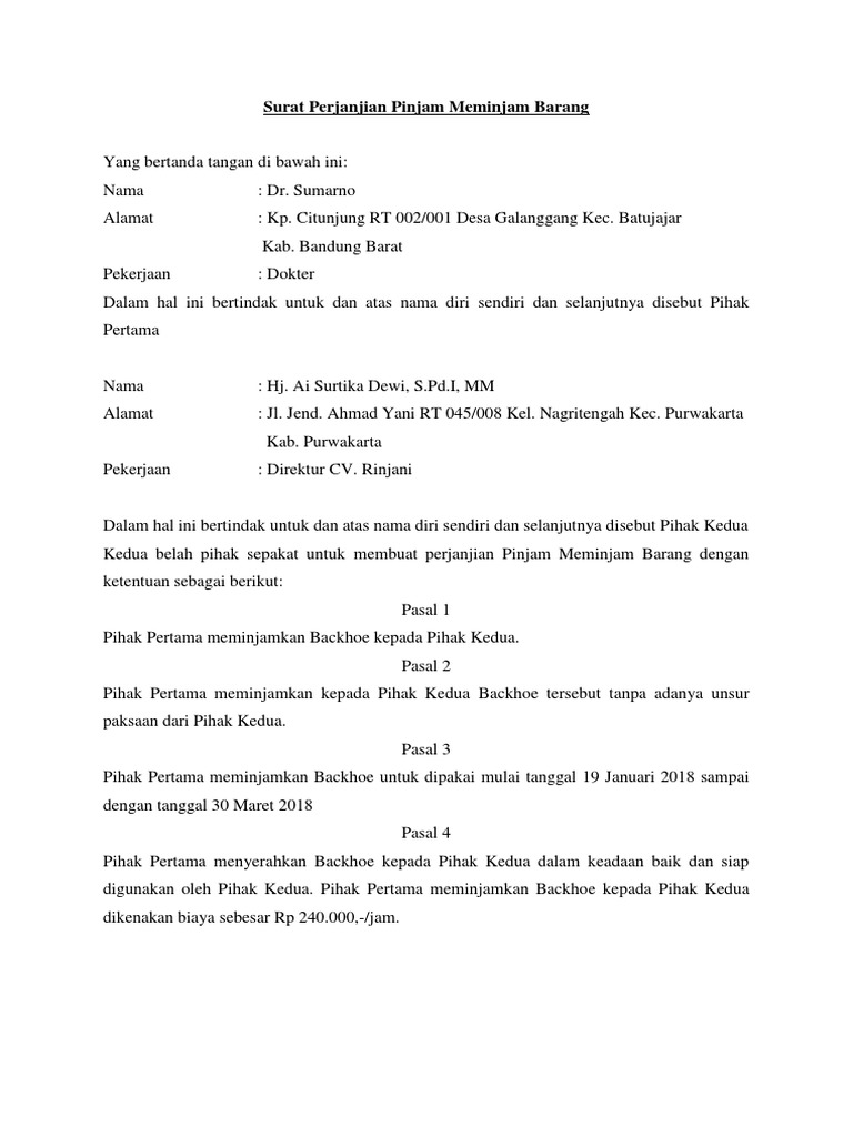 Detail Surat Perjanjian Pinjam Meminjam Nomer 5