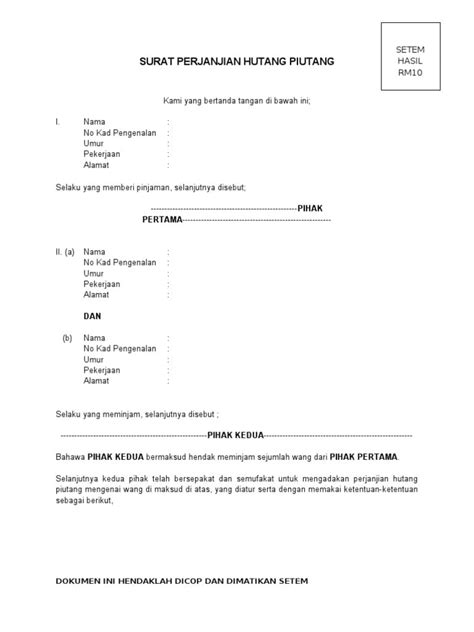 Detail Surat Perjanjian Pinjam Meminjam Nomer 37