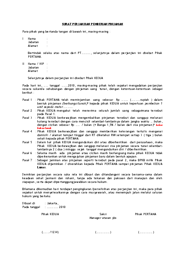 Detail Surat Perjanjian Pinjam Uang Nomer 42