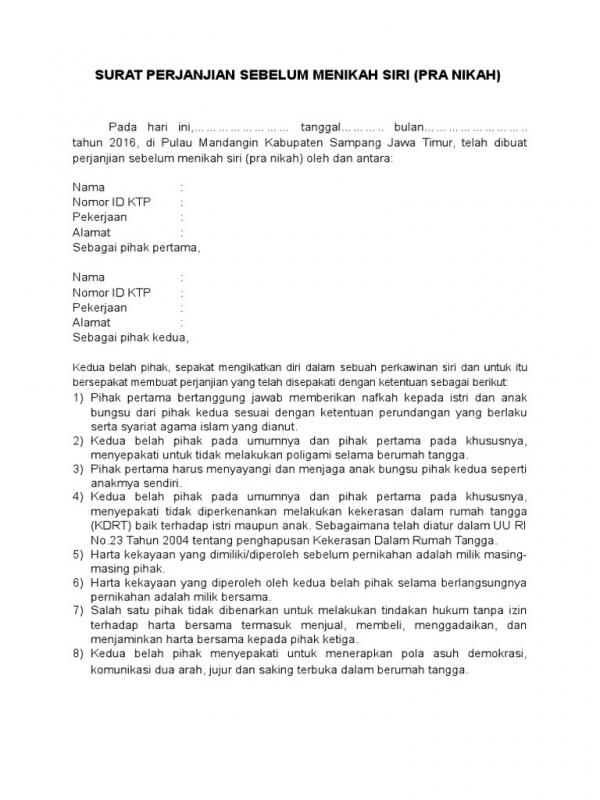 Detail Surat Perjanjian Pra Nikah Nomer 2