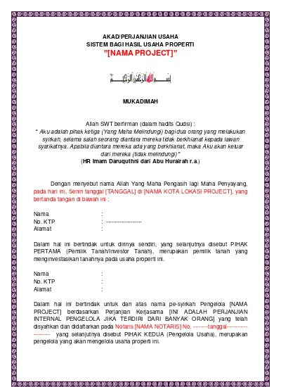 Detail Surat Perjanjian Pra Nikah Nomer 18