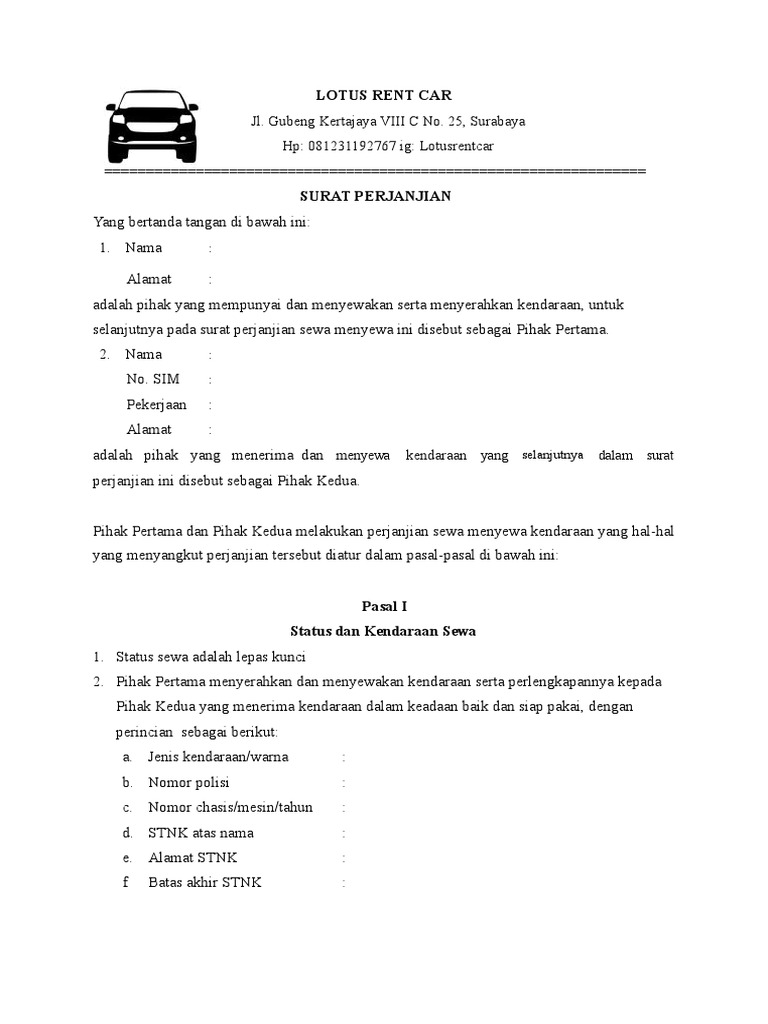 Detail Surat Perjanjian Rental Mobil Lepas Kunci Nomer 2