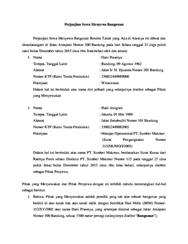 Detail Surat Perjanjian Sewa Gudang Nomer 24