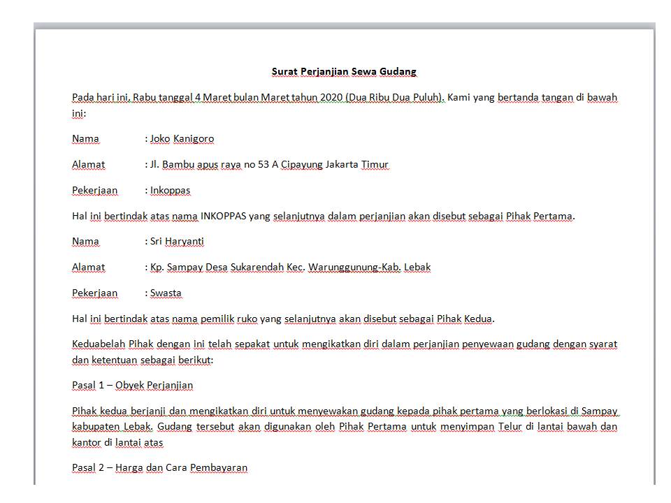 Detail Surat Perjanjian Sewa Gudang Nomer 8