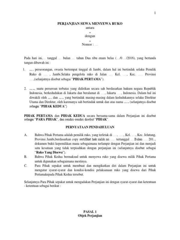 Detail Surat Perjanjian Sewa Kios Nomer 10