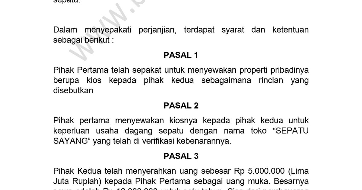 Detail Surat Perjanjian Sewa Kios Nomer 20