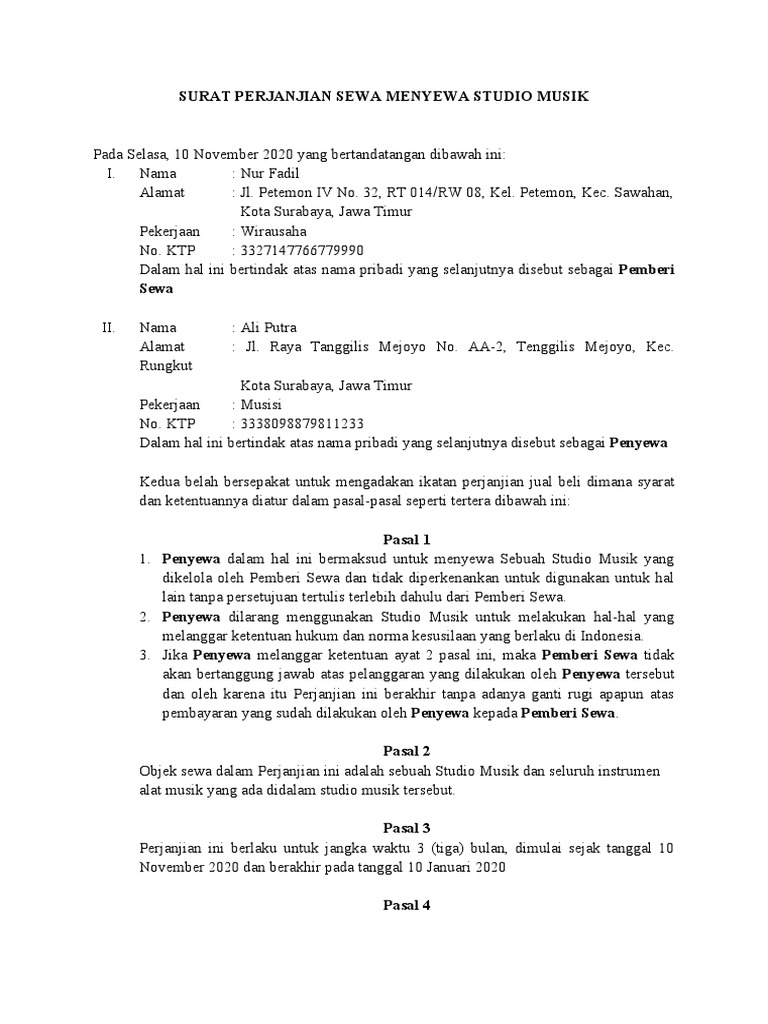 Detail Surat Perjanjian Sewa Menyewa Nomer 45