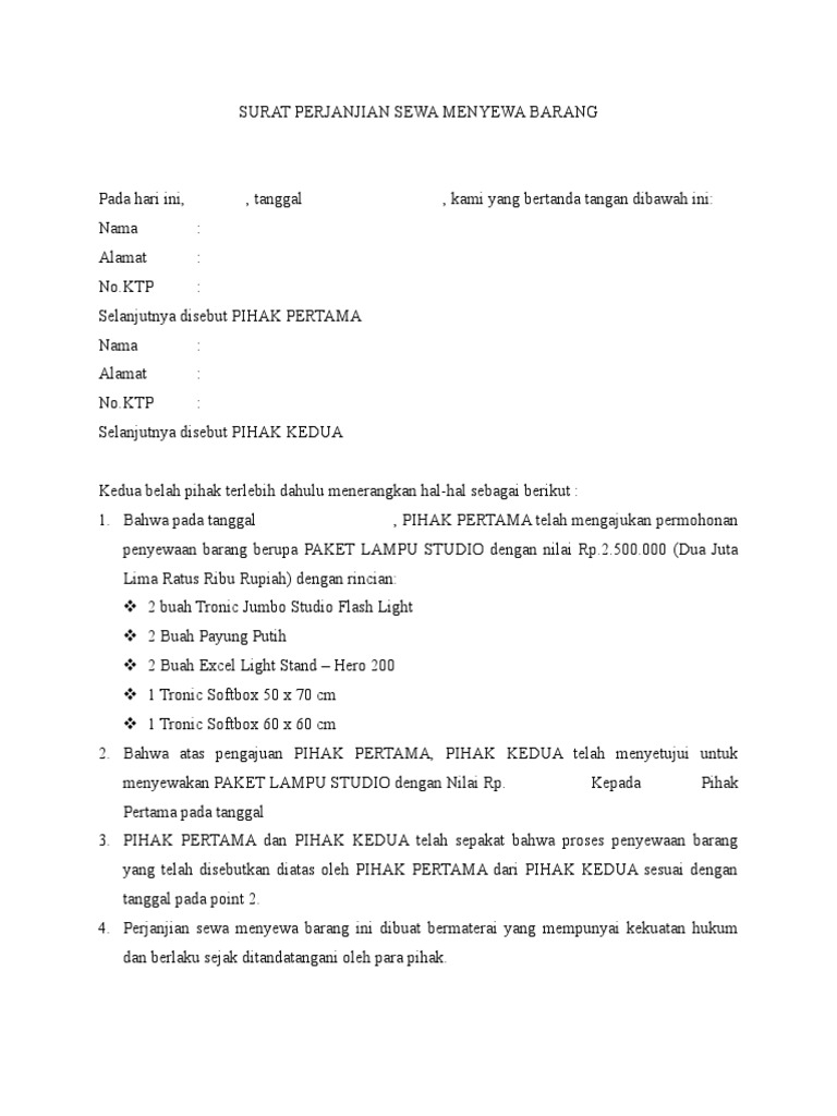 Surat Perjanjian Sewa Menyewa Barang - KibrisPDR