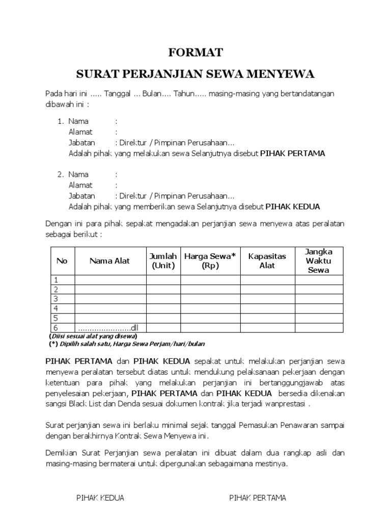 Detail Surat Perjanjian Sewa Menyewa Barang Nomer 3