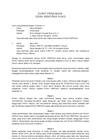 Detail Surat Perjanjian Sewa Menyewa Barang Nomer 34