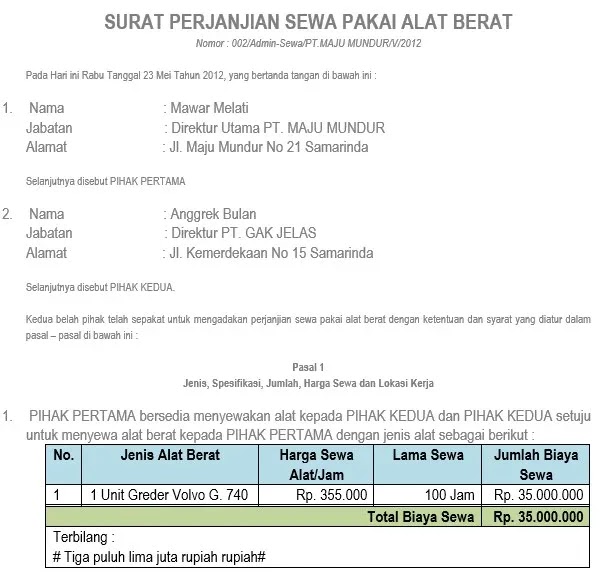Detail Surat Perjanjian Sewa Menyewa Barang Nomer 35