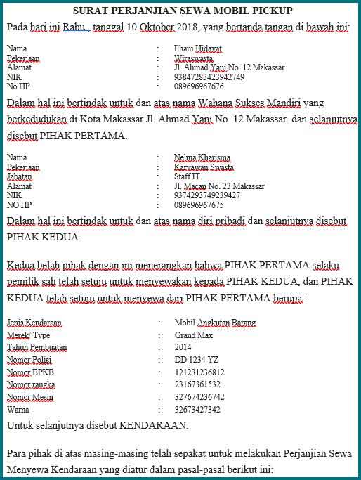 Detail Surat Perjanjian Sewa Menyewa Barang Nomer 42
