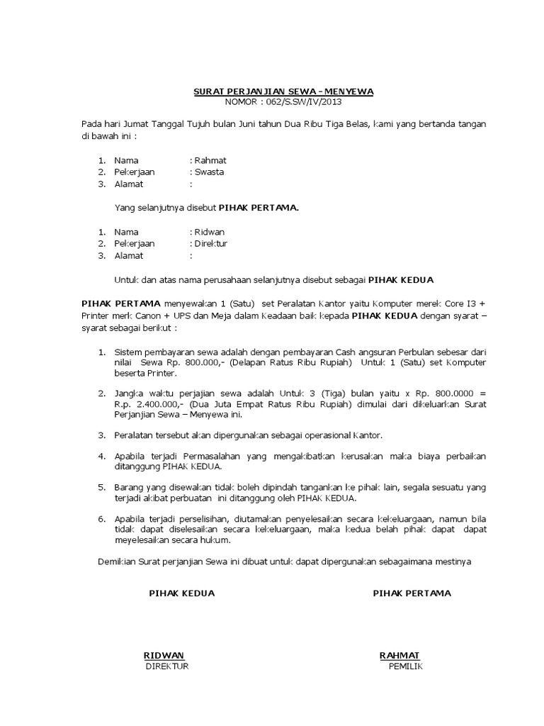 Detail Surat Perjanjian Sewa Menyewa Barang Nomer 6