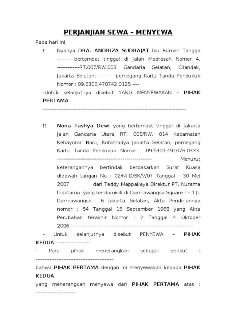 Detail Surat Perjanjian Sewa Menyewa Barang Nomer 46
