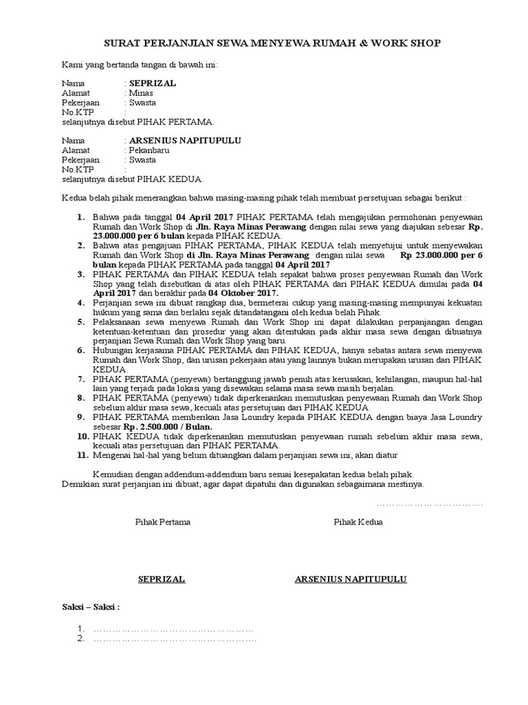 Detail Surat Perjanjian Sewa Menyewa Barang Nomer 50