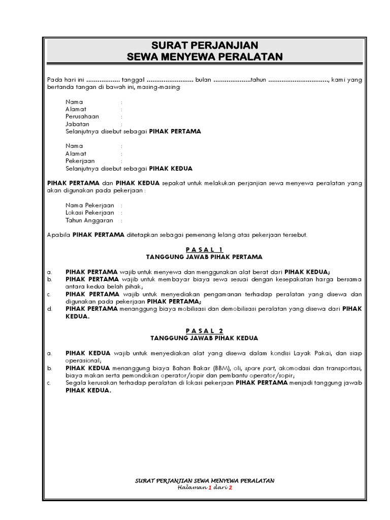 Detail Surat Perjanjian Sewa Menyewa Barang Nomer 9