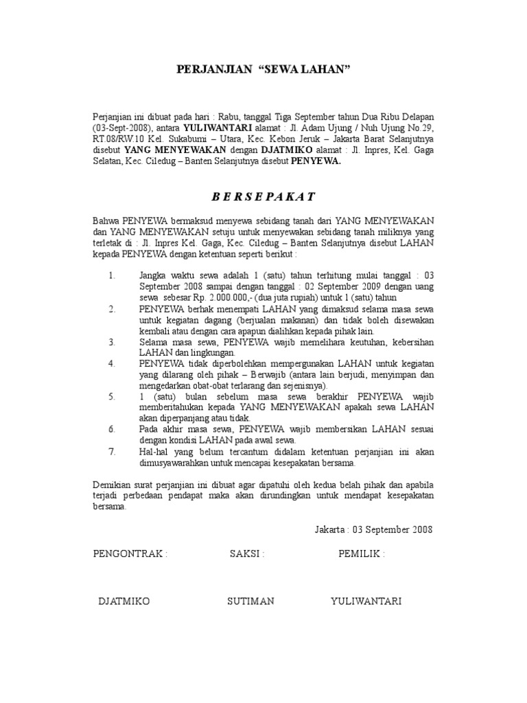 Detail Surat Perjanjian Sewa Menyewa Tanah Nomer 34