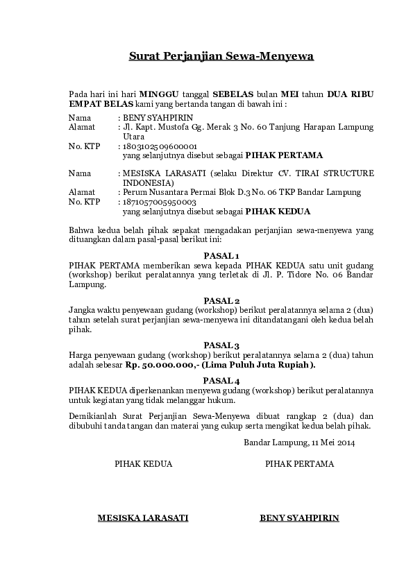 Detail Surat Perjanjian Sewa Mobil Nomer 40
