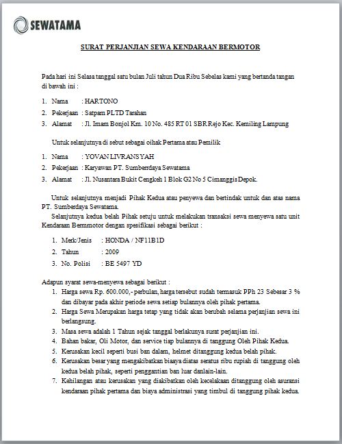 Detail Surat Perjanjian Sewa Mobil Nomer 8