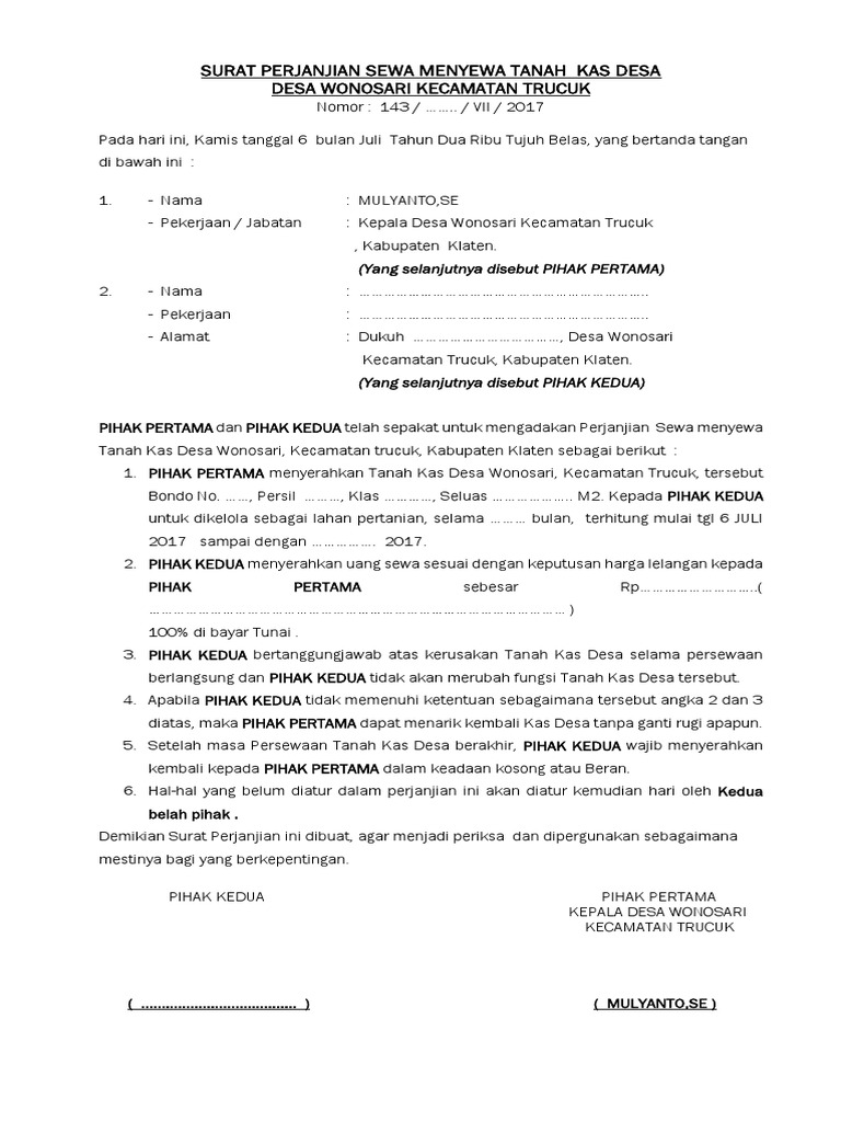 Download Surat Perjanjian Sewa Tanah Nomer 11