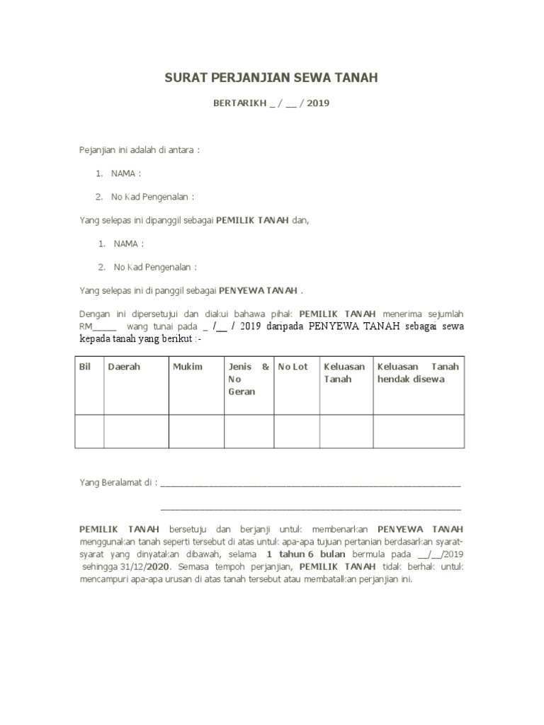 Detail Surat Perjanjian Sewa Tanah Nomer 38