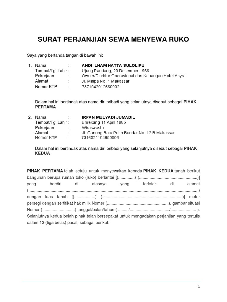 Detail Surat Perjanjian Sewa Tempat Usaha Nomer 29