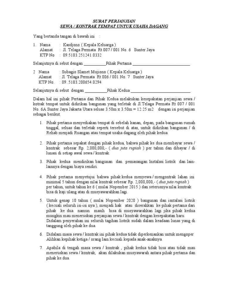 Detail Surat Perjanjian Sewa Toko Nomer 19