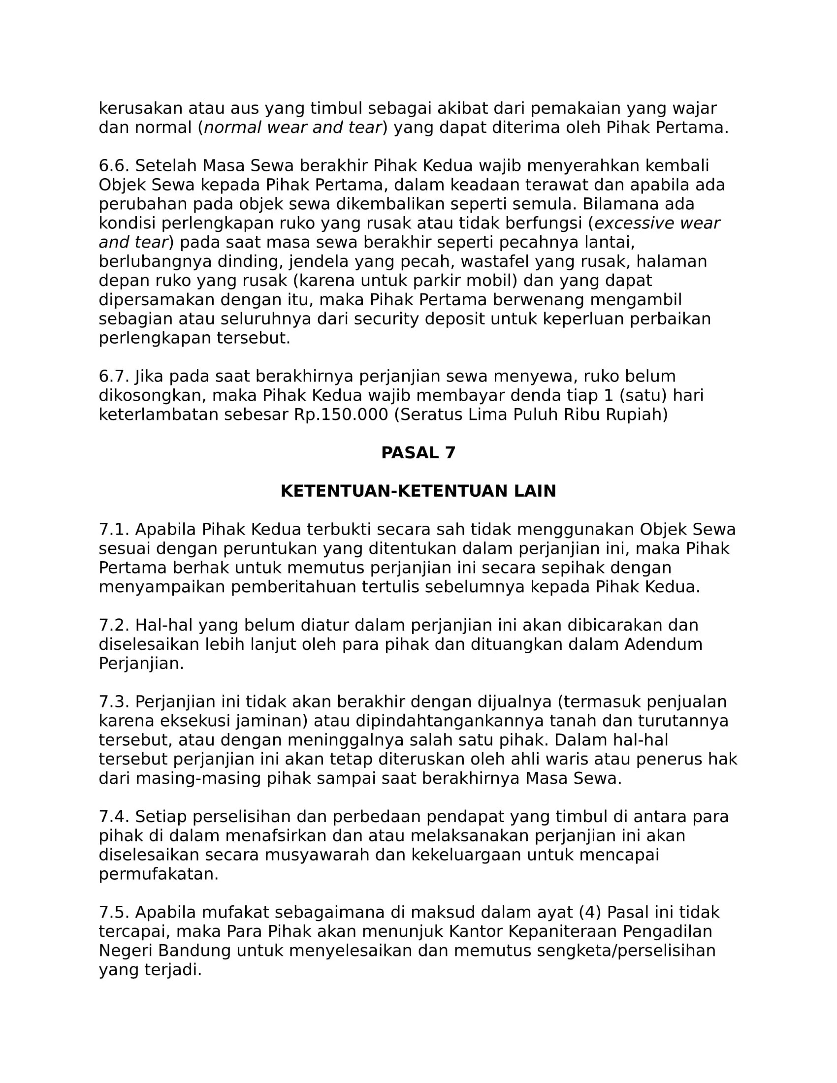 Detail Surat Perjanjian Sewa Toko Nomer 33