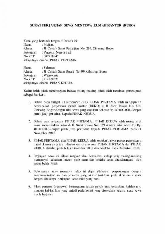 Detail Surat Perjanjian Sewa Toko Nomer 5