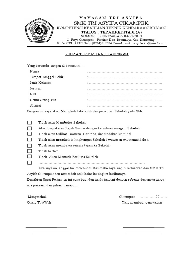 Detail Surat Perjanjian Siswa Nomer 12