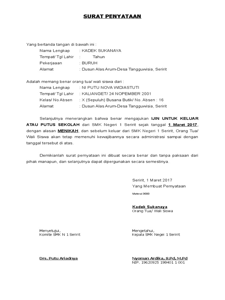 Detail Surat Perjanjian Siswa Nomer 47