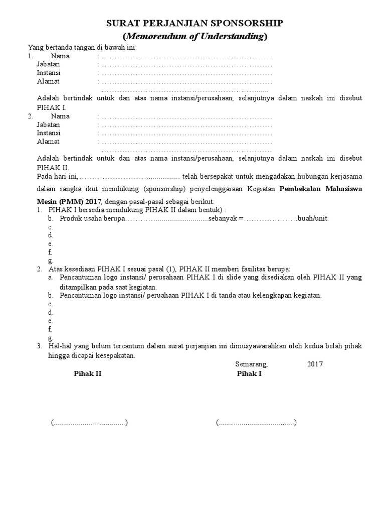 Detail Surat Perjanjian Sponsorship Nomer 28