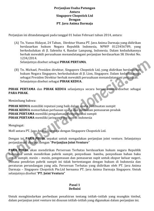 Detail Surat Perjanjian Tanam Modal Usaha Nomer 46