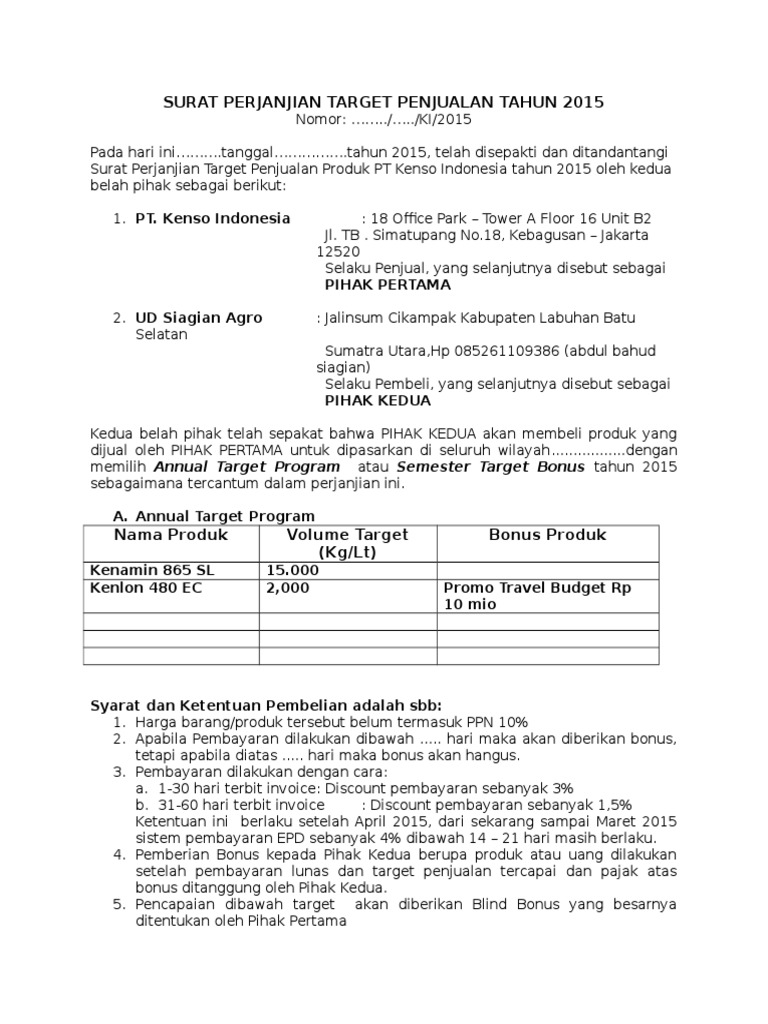 Detail Surat Perjanjian Target Penjualan Nomer 5