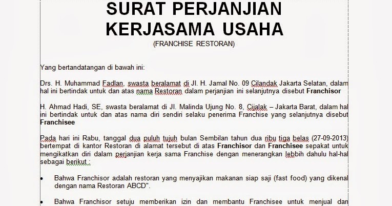 Detail Surat Perjanjian Usaha Modal Bersama Nomer 27