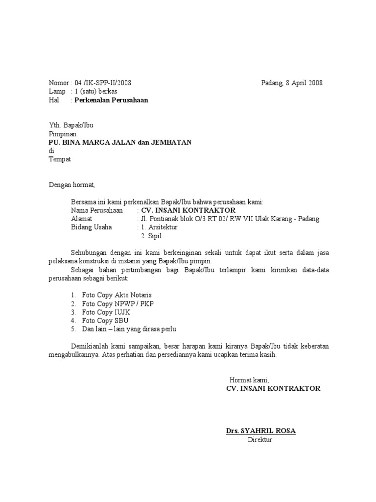 Detail Surat Perkenalan Perusahaan Nomer 8