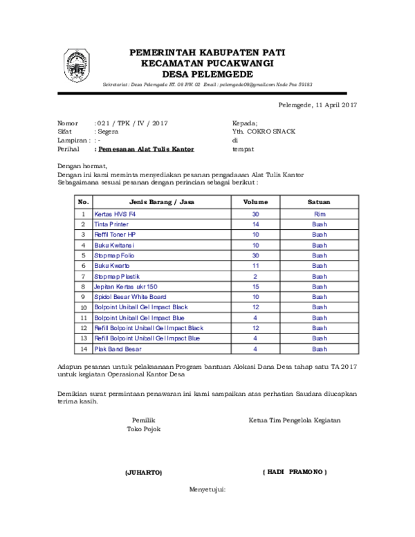 Detail Surat Permintaan Alat Tulis Kantor Nomer 54