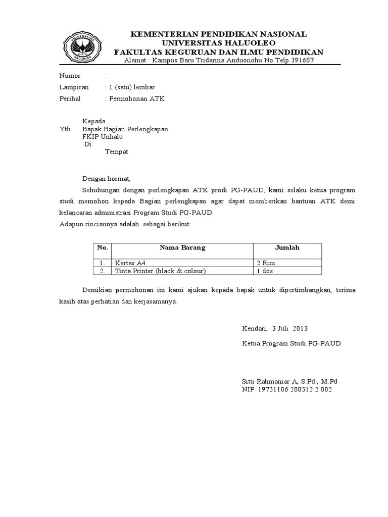 Detail Surat Permintaan Atk Nomer 2