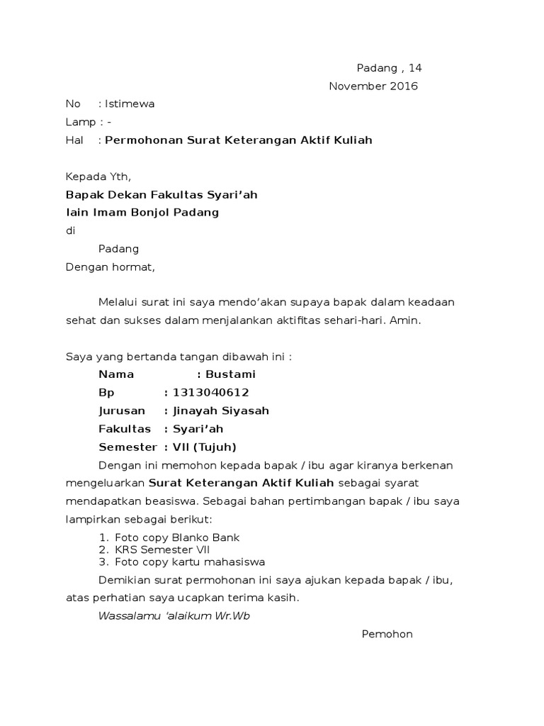 Detail Surat Permohonan Aktif Kuliah Nomer 11