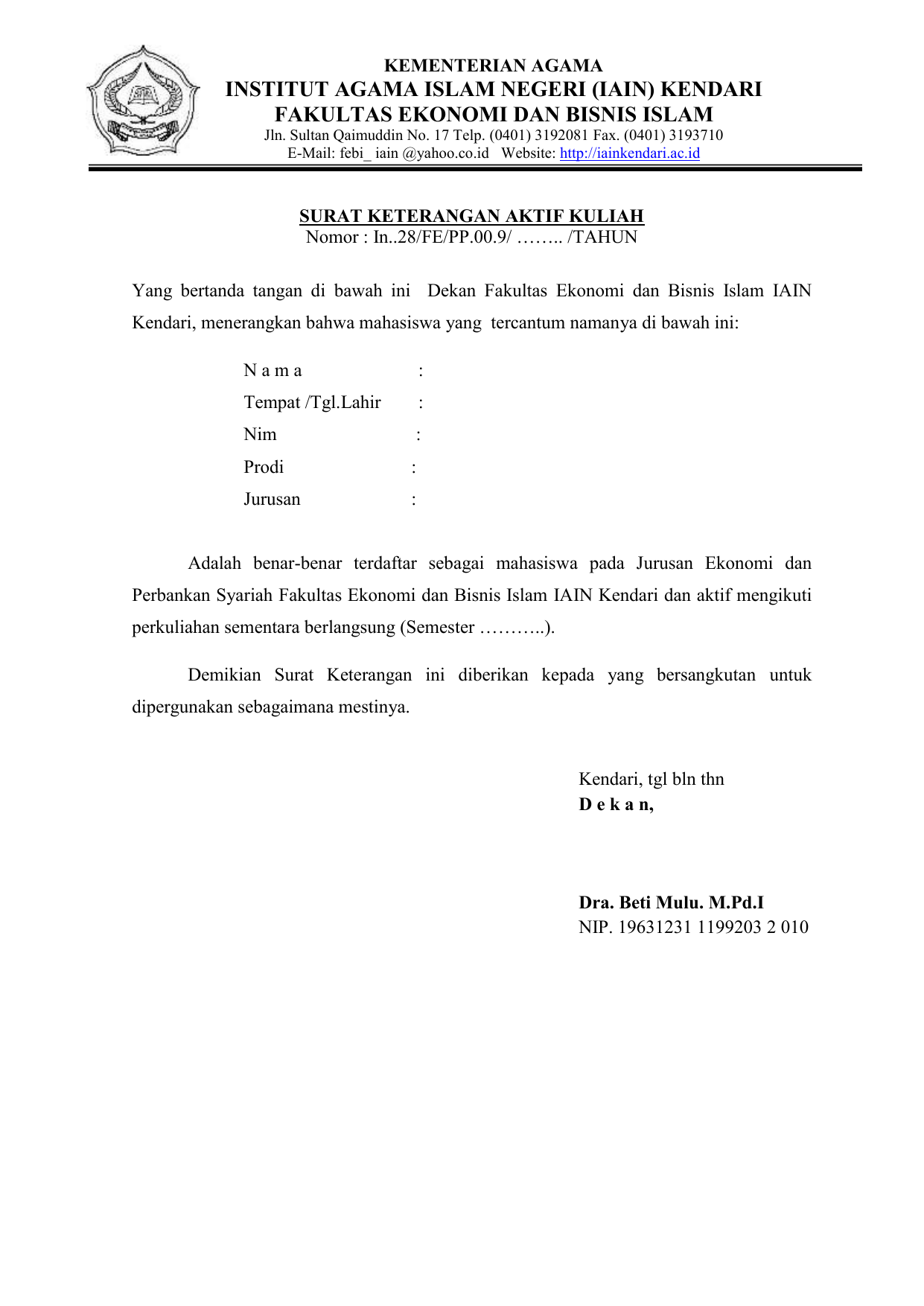 Detail Surat Permohonan Aktif Kuliah Nomer 15