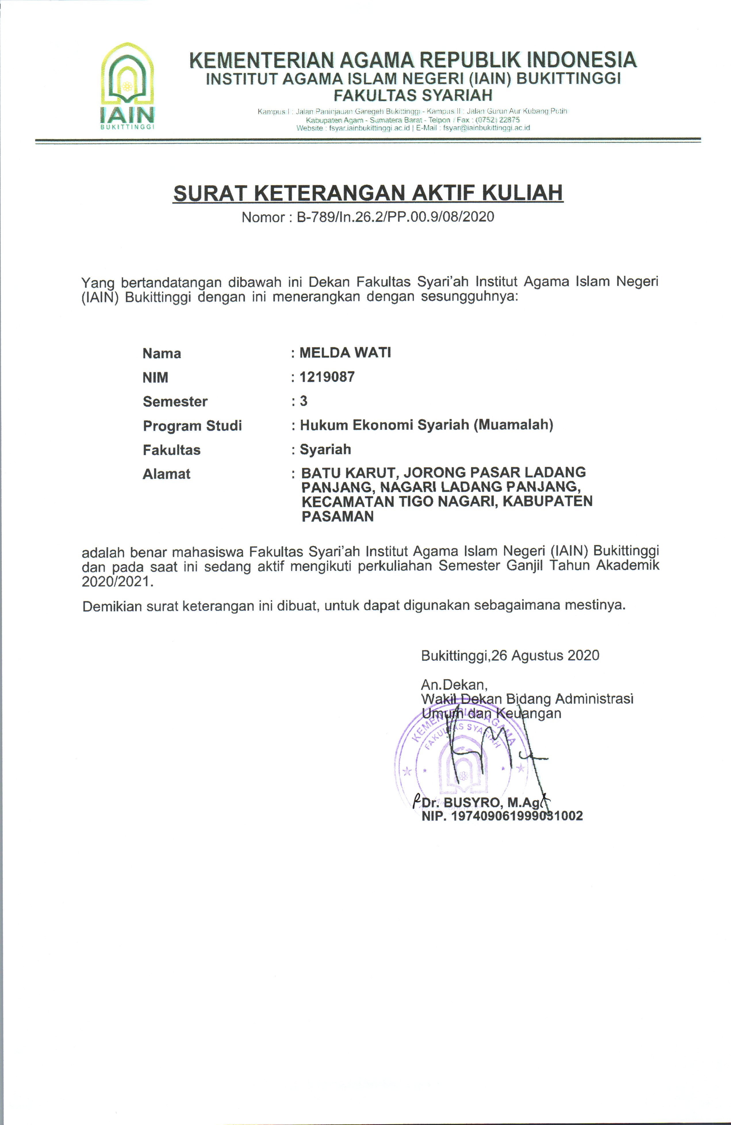 Detail Surat Permohonan Aktif Kuliah Nomer 43